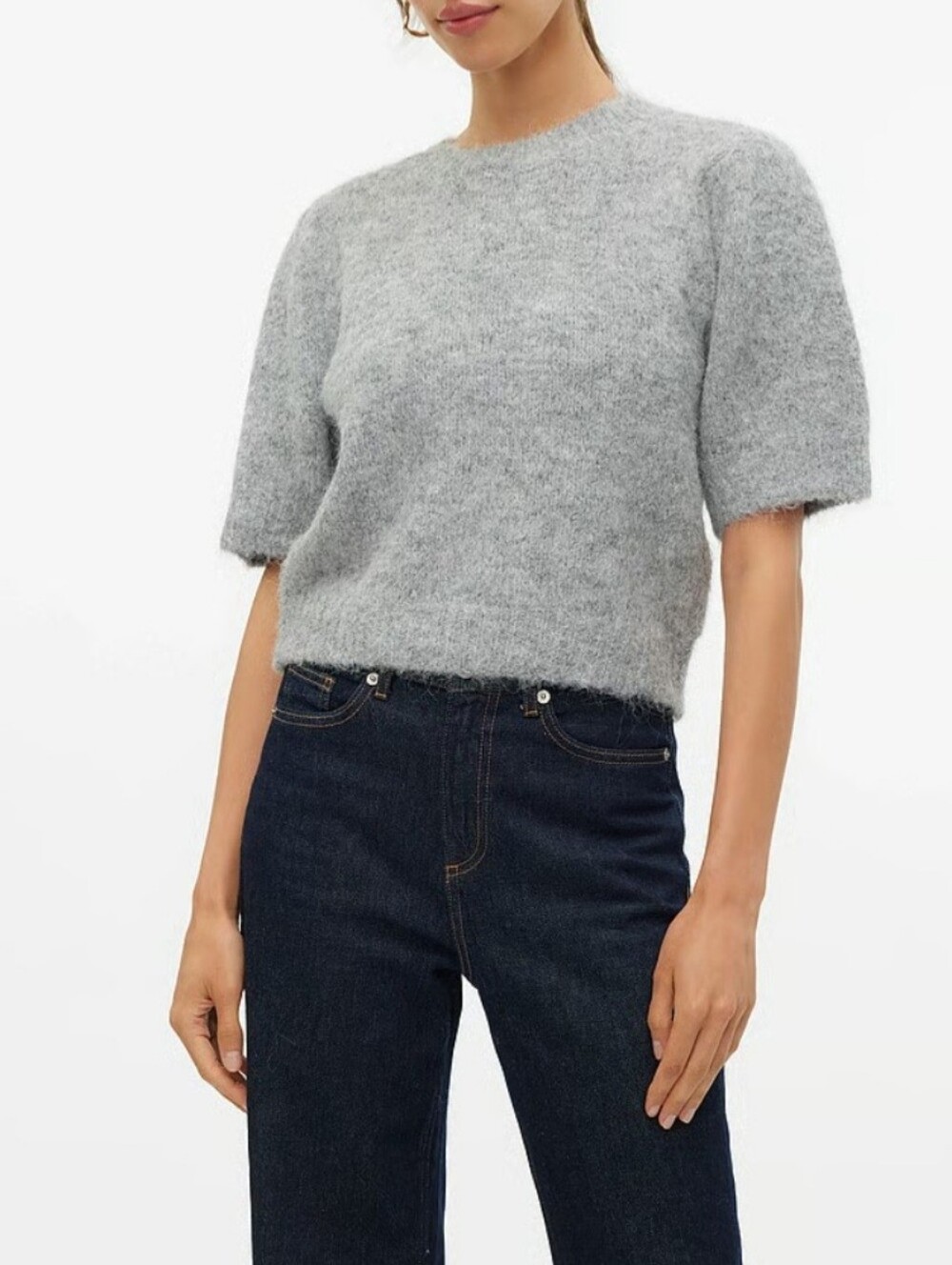 New Vero Moda Women's Heather Gray Puff Sleeve Sweater Top Size M